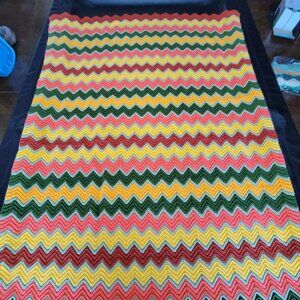 Crochet Blanket‎ Crocheted Afghan Throw Chevron Zig Zag Handmade 51x80"
